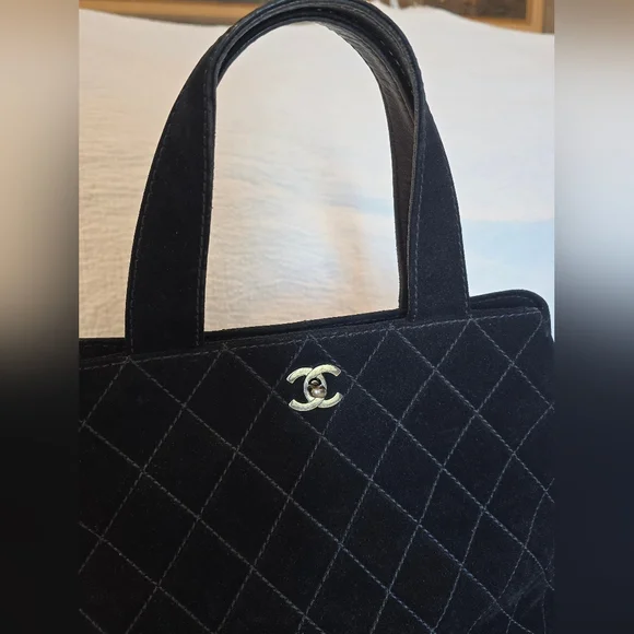 Chanel Wild Stitch Matelasse Black Leather Suede Tote Bag Silver CC Turnlock - Picture 3 of 16